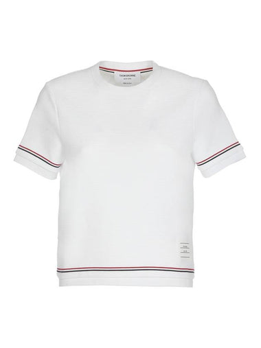 Trimmed Ottoman Ribbed Cotton Short Sleeve Short Sleeve T-Shirt White - THOM BROWNE - BALAAN 1