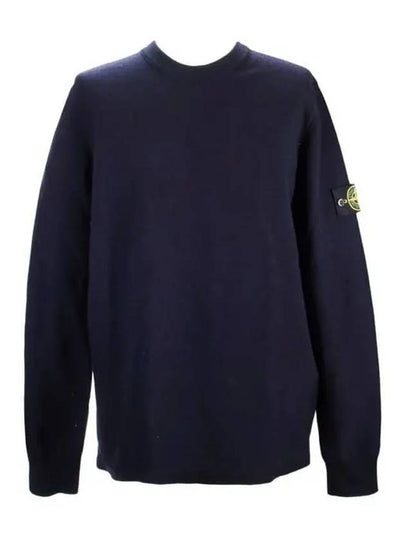 Men's Wappen Patch Crew Neck Wool Knit Top Navy - STONE ISLAND - BALAAN 2