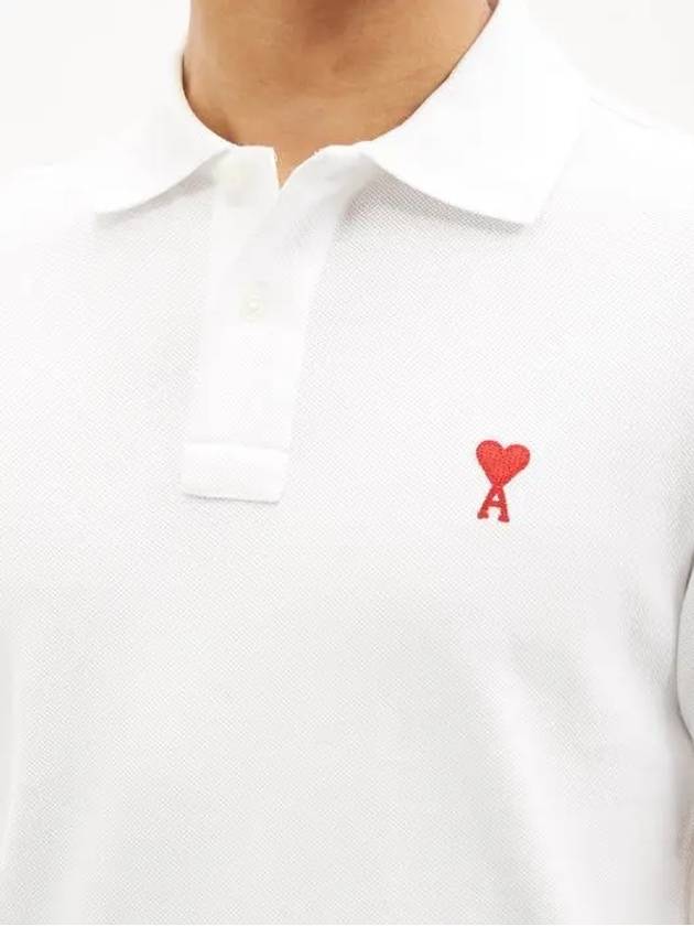 Small Heart Logo Polo Shirt White - AMI - BALAAN 5