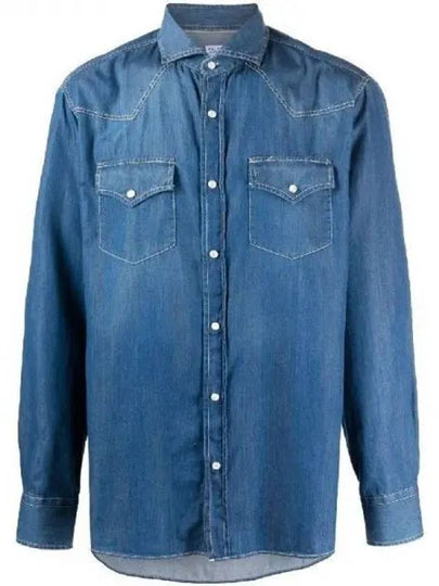 Easy Fit Press Studs Long Sleeve Shirt Light Denim - BRUNELLO CUCINELLI - BALAAN 2