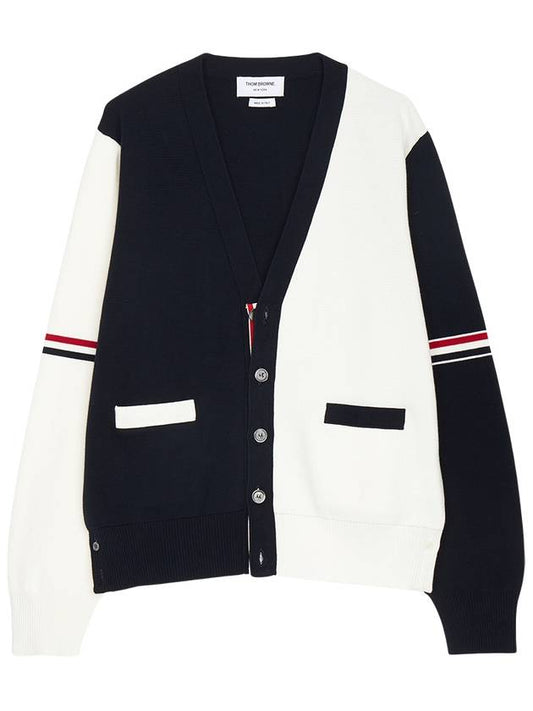 Funmix Cotton ArmBand V-Neck Cardigan White Navy - THOM BROWNE - BALAAN 2