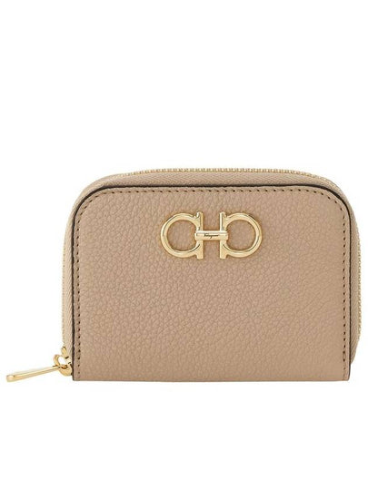 Women's Gancini Logo Zipper Card Wallet Beige - SALVATORE FERRAGAMO - BALAAN 2