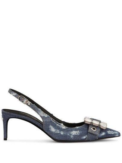 Rhinestone Buckle Patchwork Denim Slingback Heel Blue - DOLCE&GABBANA - BALAAN 2