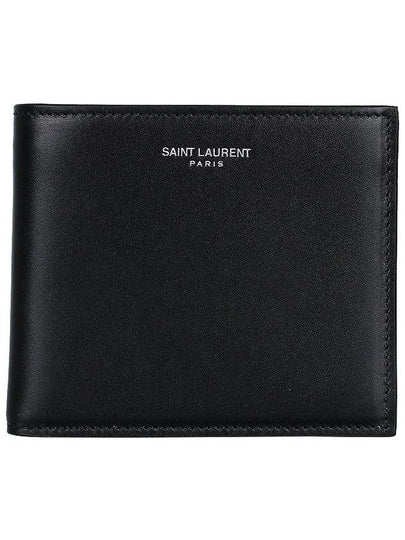 Smooth Leather Classic Logo Half Wallet Black - SAINT LAURENT - BALAAN 2