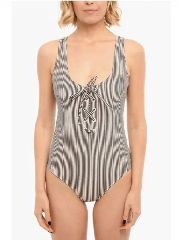 Lace up striped swimsuit 270134 - GANNI - BALAAN 1