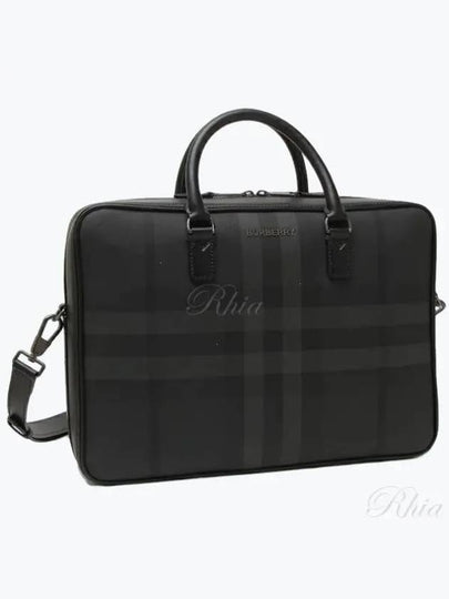 Check Print Leather Brief Case Charcoal - BURBERRY - BALAAN 2