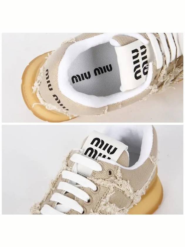 Cotton Denim Low Top Sneakers Beige - MIU MIU - BALAAN 5