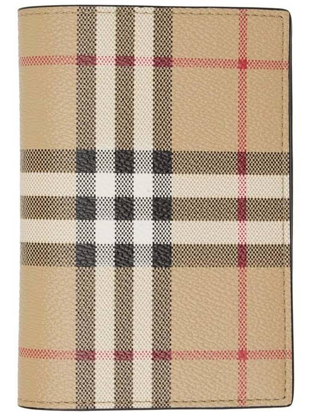 Checked Leather Passport Wallet Beige - BURBERRY - BALAAN 2