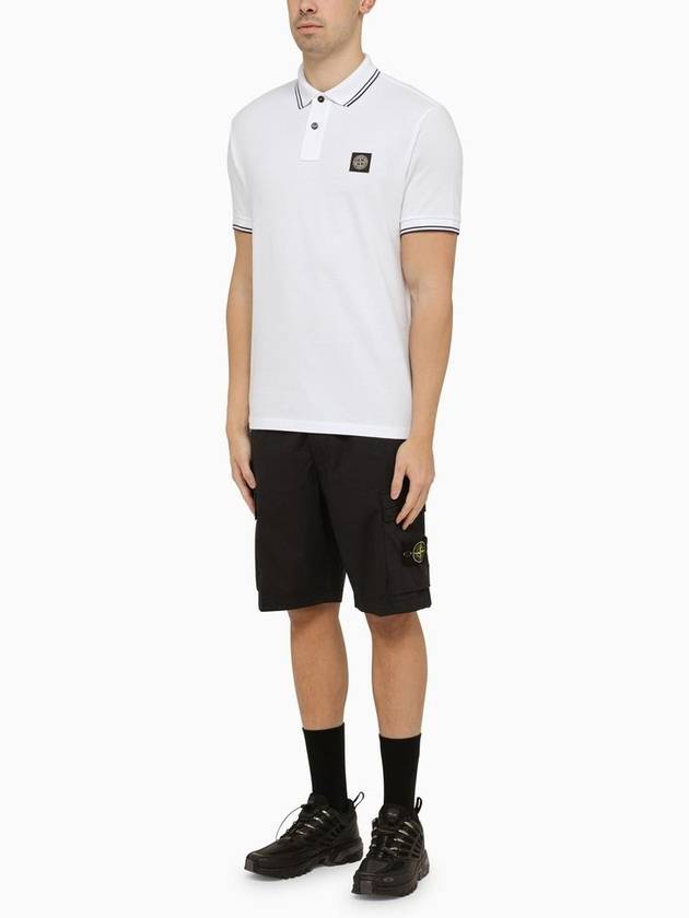 Stretch Cotton Pique Short Sleeve Polo Shirt White - STONE ISLAND - BALAAN 3