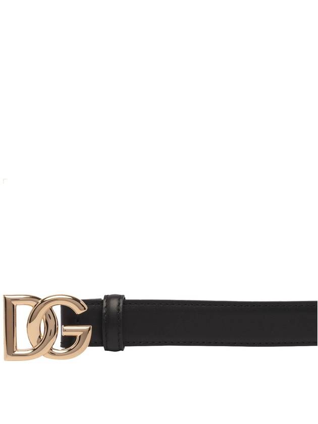 Women's Gold DG Logo Leather Belt Black - DOLCE&GABBANA - BALAAN 3