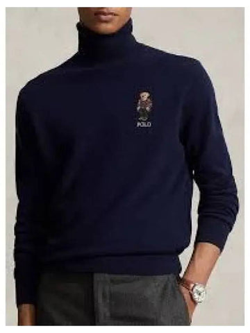 EarnPolo Bear Wool Turtleneck Sweater Blue - POLO RALPH LAUREN - BALAAN 1