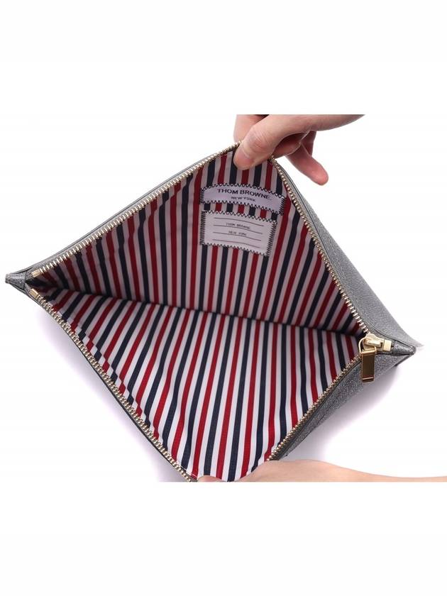 Diagonal Medium Document Case Clutch Bag Dark Grey - THOM BROWNE - BALAAN 7