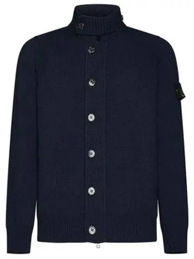 Lambswool Knit Cardigan Navy - STONE ISLAND - BALAAN 2