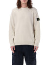 Logo Badge Knotted Crew Neck Cotton Knit Top Beige - STONE ISLAND - BALAAN 2