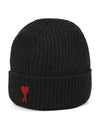 Heart Logo Wool Beanie Black - AMI - BALAAN 3