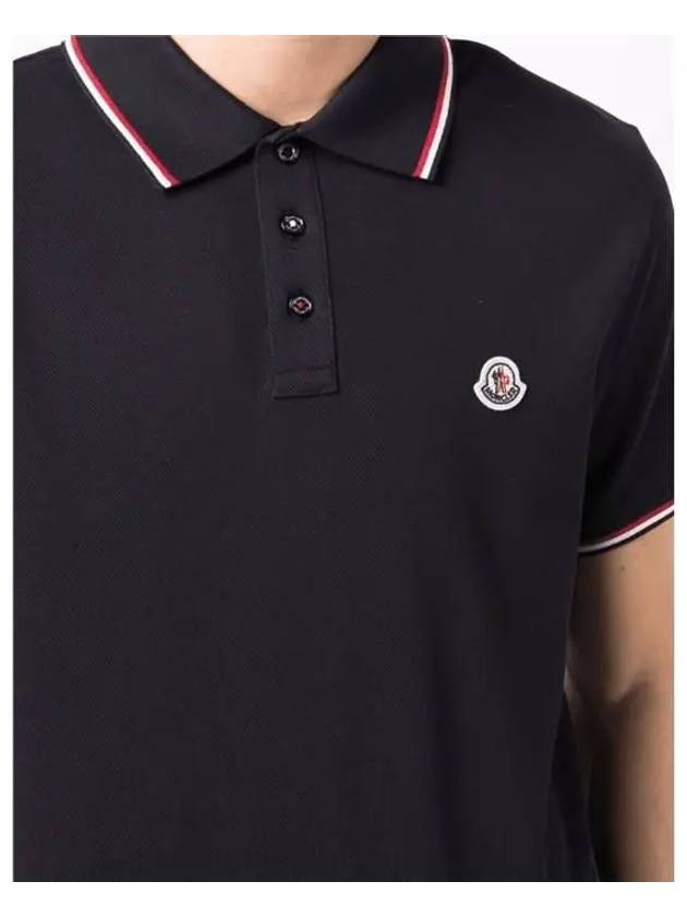 Logo Patch White Stripe Short Sleeve Polo Shirt Navy - MONCLER - BALAAN 6