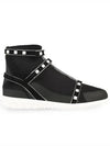 Suede Leather Strap Rockstud Knit High-Top Sneakers Black - VALENTINO - BALAAN 3