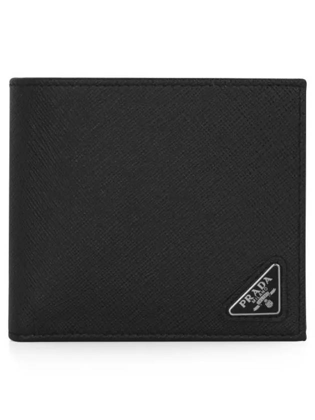 Triangle Logo Saffiano Half Wallet Black - PRADA - BALAAN 2