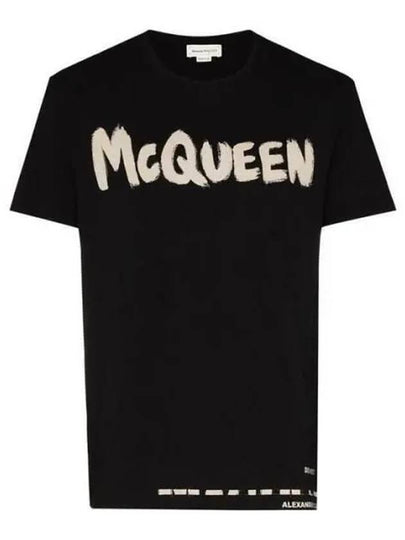 Graffiti Logo Print Short Sleeve T-Shirt Black - ALEXANDER MCQUEEN - BALAAN 2