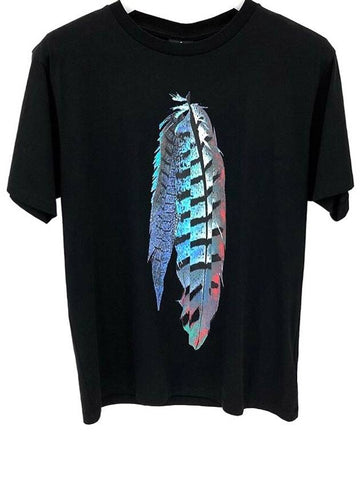 Unisex Blue Feather Short Sleeve TShirt CMAA018F17001005 - MARCELO BURLON - BALAAN 1