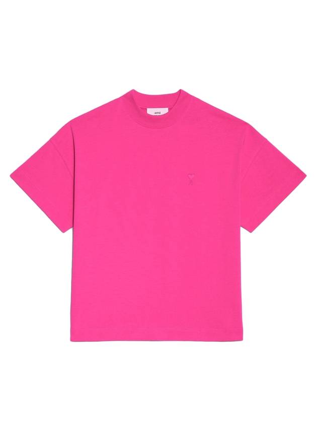 Logo Short Sleeve T-Shirt Fuchsia - AMI - BALAAN 1