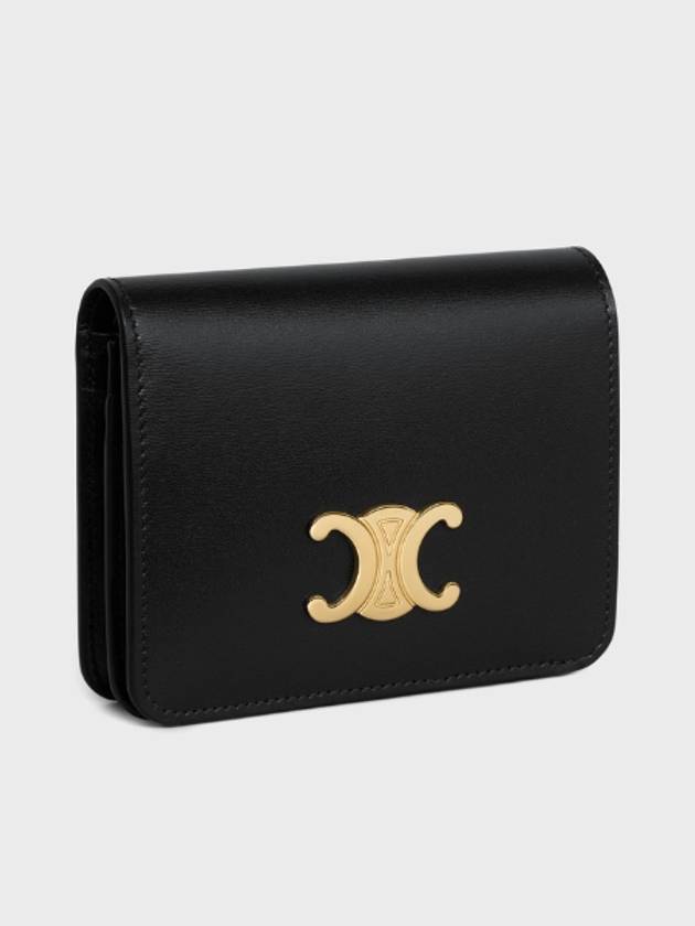 Triomphe Compact Shiny Calfskin Half Wallet Black - CELINE - BALAAN 3