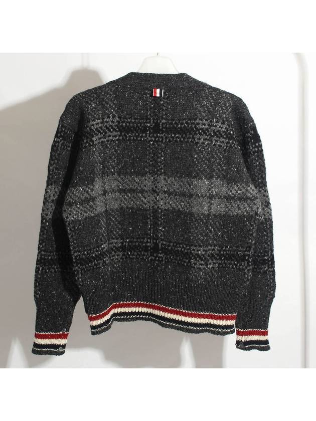 Donegal Tartan Stripe V-Neck Cardigan Grey - THOM BROWNE - BALAAN 3