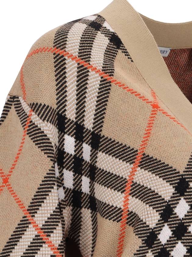 Check Wool Blend Cardigan Beige - BURBERRY - BALAAN 6