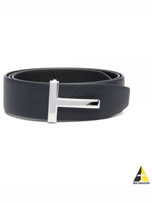 Sliver Soft Grain Leather T Icon Belt Dark Navy Black - TOM FORD - BALAAN 2