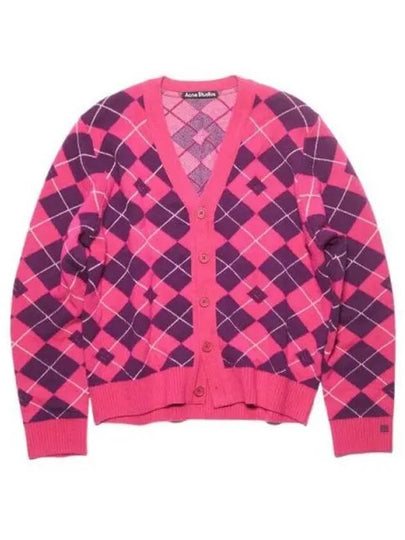 Jacquard Wool Cardigan Bright Pink - ACNE STUDIOS - BALAAN 2