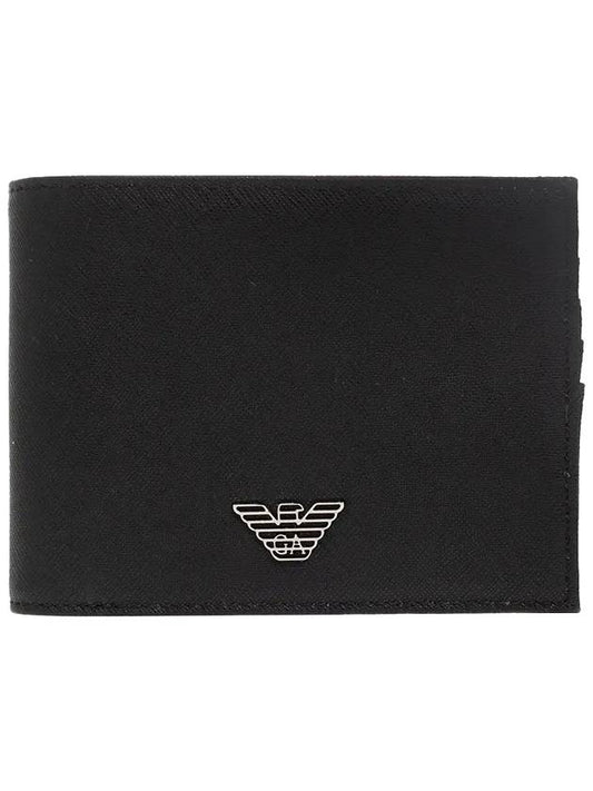 Logo Detail Leather Half Wallet Black - EMPORIO ARMANI - BALAAN.