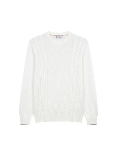 10 ePoint Men s Cable Cotton Crew Neck Knit White 271050 - BRUNELLO CUCINELLI - BALAAN 1