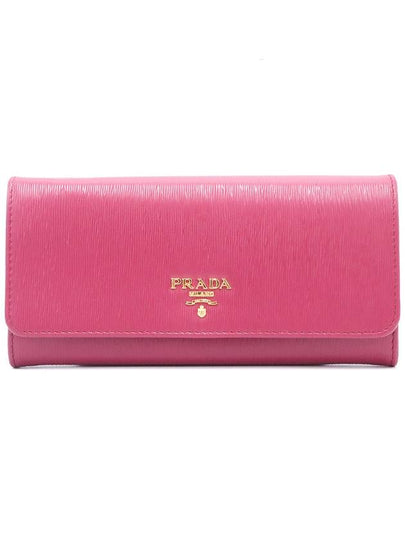 Women s Prada 1MH132 Pink Saffiano Gold Metal Lettering Logo Long Wallet gt Gangbuk used luxury goods - PRADA - BALAAN 2