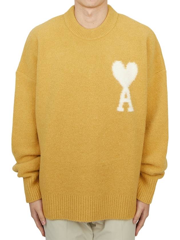 Intarsia Logo Crew Neck Knit Top Mustard - AMI - BALAAN 2