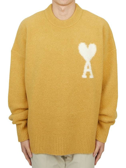 Intarsia Logo Crew Neck Knit Top Mustard - AMI - BALAAN 2