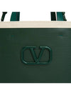 Signature V Logo Canvas Leather Tote Bag Natural Green - VALENTINO - BALAAN.