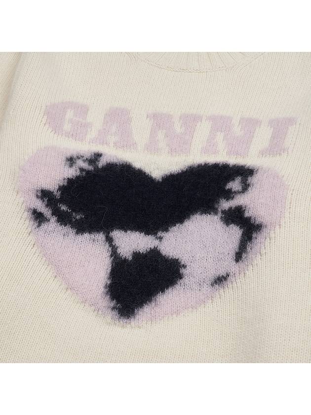 Heart Intarsia Knit Top Egret - GANNI - BALAAN 6