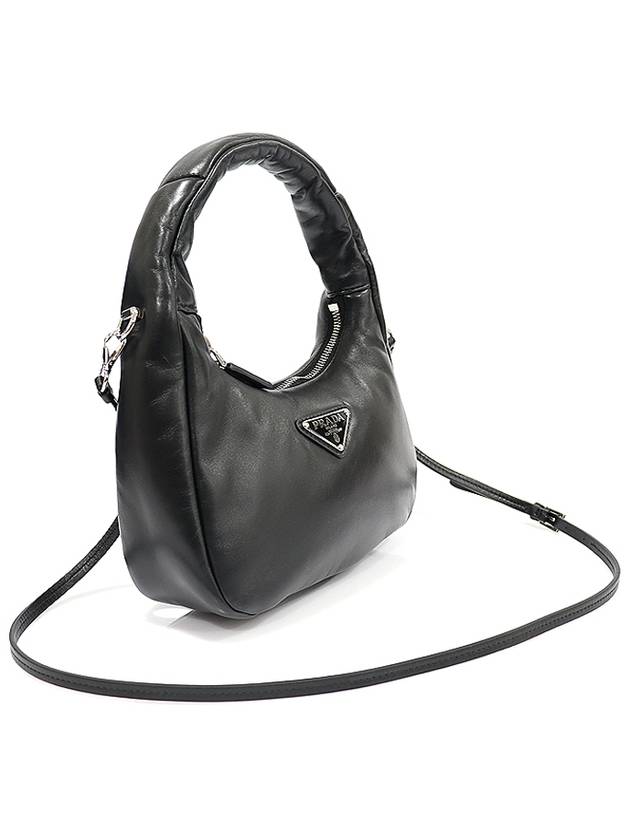 1BA384 Black Soft Padded Nappa Leather Silver Triangle Tote 2WAY - PRADA - BALAAN 3