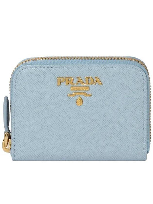 Saffiano Zipper Coin Wallet Light Blue - PRADA - BALAAN 1