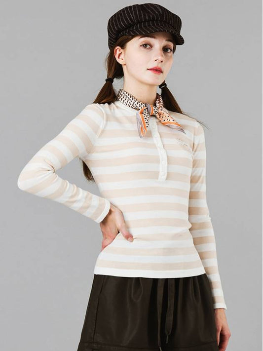 Bold Stripe Beige Henley Neck Knit DO6232KT22-1 - DOYOUKNOWMC GOLF WEAR - BALAAN 1