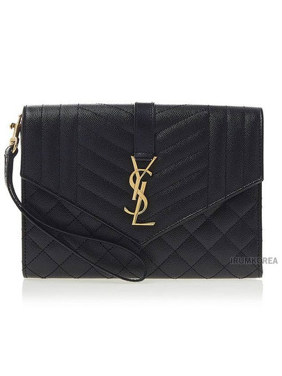 Matelasse Gold Logo Strap Clutch Bag Black - SAINT LAURENT - BALAAN 2