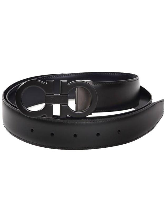 Reversible Gancini Leather Belt Black Navy - SALVATORE FERRAGAMO - BALAAN 2