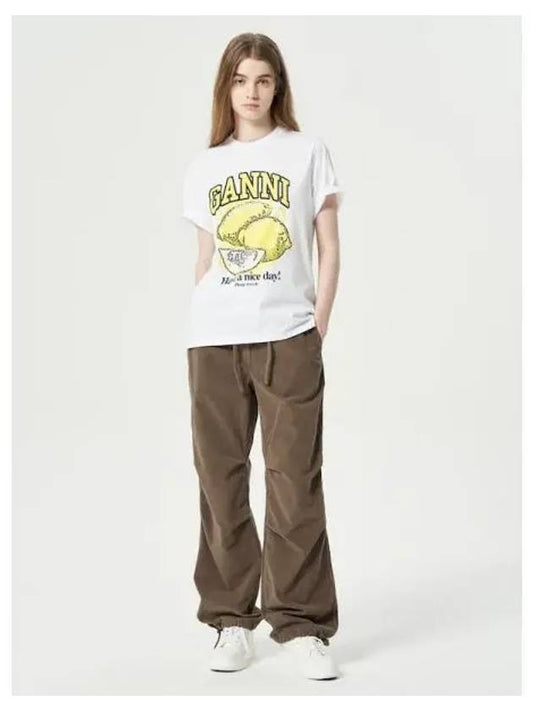 Washed corduroy drawstring strap adjustment pants trousers beige domestic product - GANNI - BALAAN 1