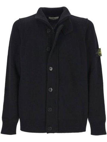 Wappen High Neck Button Up Wool Cardigan Navy - STONE ISLAND - BALAAN 1