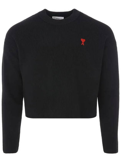 Red ADC Chain Stitch Heart Logo Knit Top Black - AMI - BALAAN 2