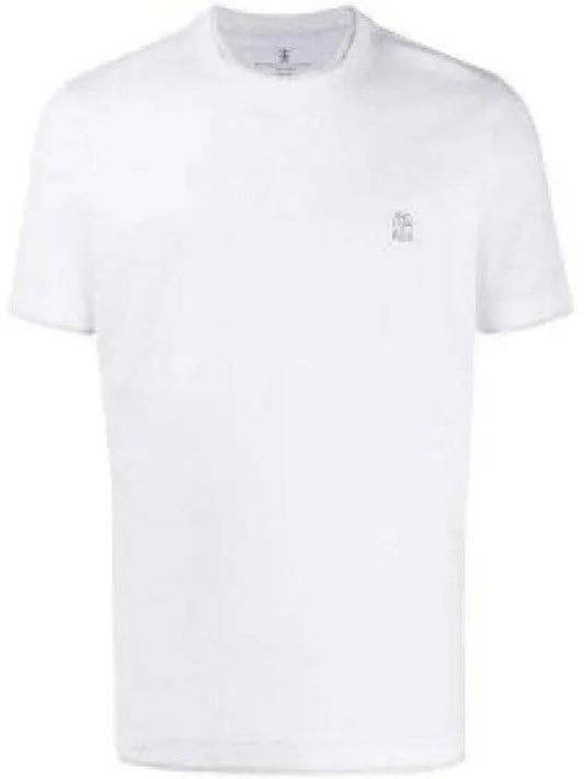Men's Logo Embroidered Crew Neck Short Sleeve T-Shirt White Red - BRUNELLO CUCINELLI - BALAAN 2