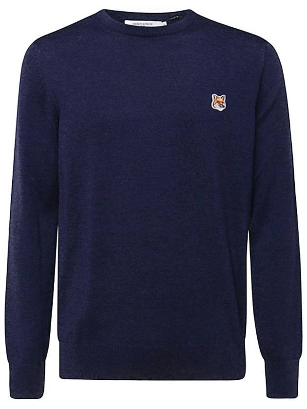 Fox head Patch Regular Round Neck Pullover Knit Top Navy Melange - MAISON KITSUNE - BALAAN 2