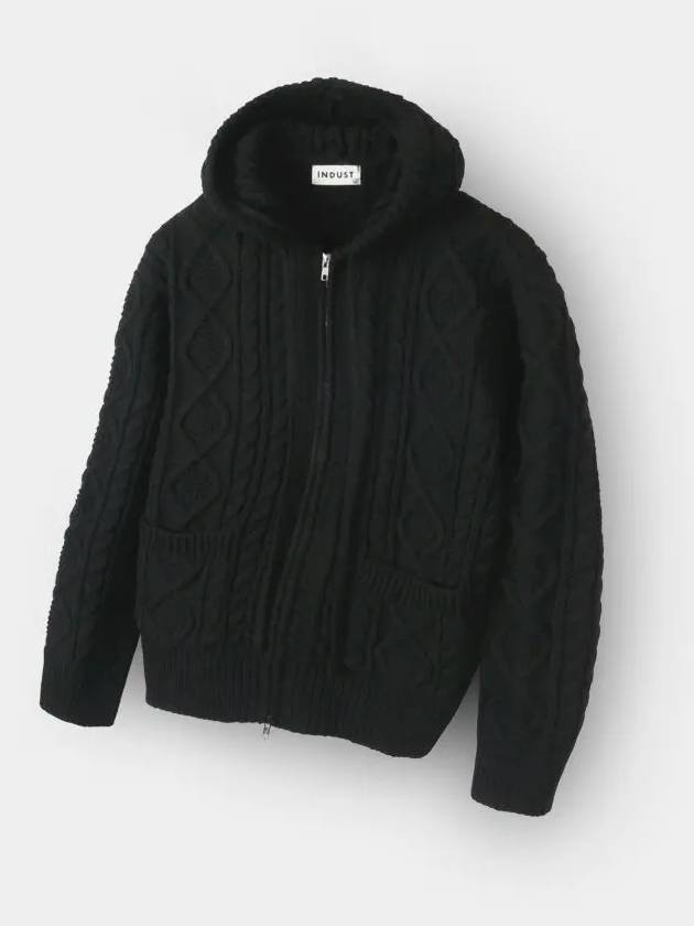 Two way cable hood zip up knit black - INDUST - BALAAN 7