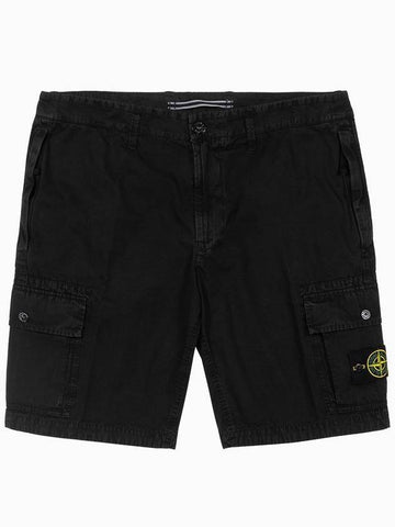 Men's Wappen Patch Pocket Bermuda Cargo Shorts Black - STONE ISLAND - BALAAN 1