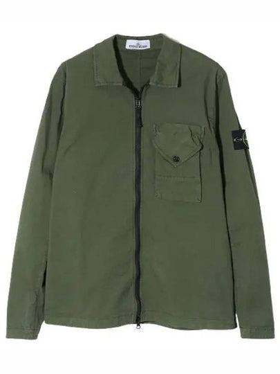 Stretch Cotton Gabardine Overshirt Jacket Olive - STONE ISLAND - BALAAN 2